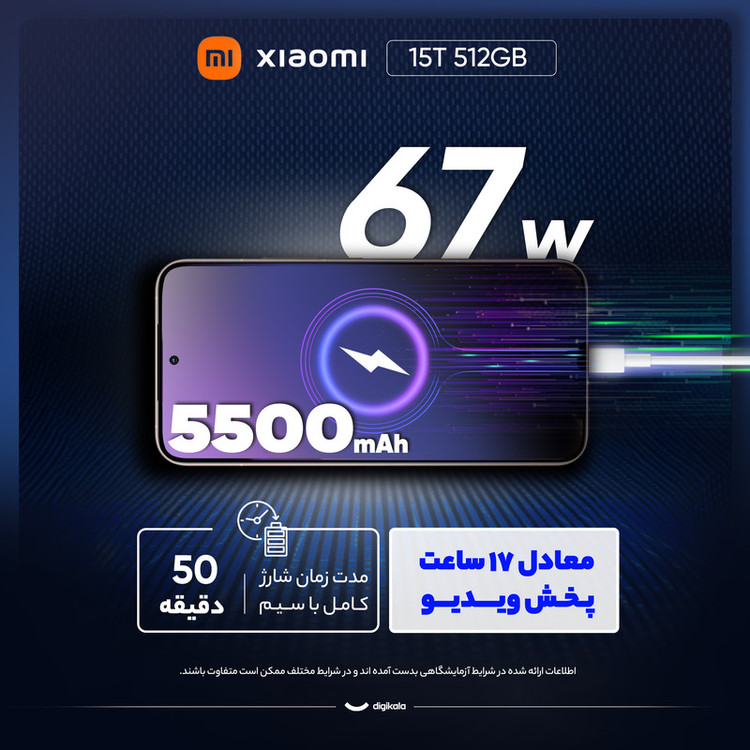 گوشی موبایل شیائومی مدل 15T دو سیم کارت ظرفیت 512 گیگابایت و رم 12 گیگابایت