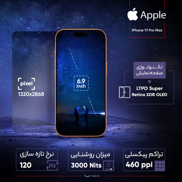 گوشی موبایل اپل مدل iPhone 17 Pro Max ZAA تک سیم کارت + eSim ظرفیت 512 گیگابایت و رم 12 گیگابایت - نات اکتیو
