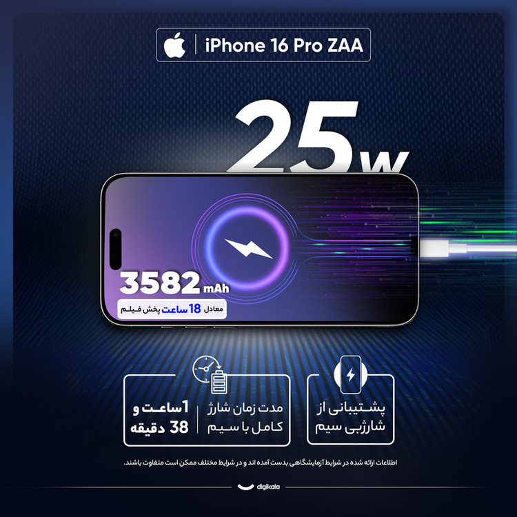 گوشی موبایل اپل مدل iPhone 16 Pro ZAA دو سیم کارت ظرفیت 256 گیگابایت و رم 8 گیگابایت