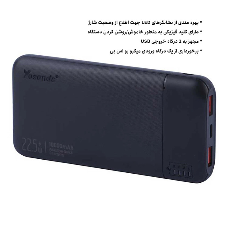 پاوربانک فست شارژ 22.5 وات یوساندا مدل Safe Journeys ظرفیت 10000 میلیآمپرساعت